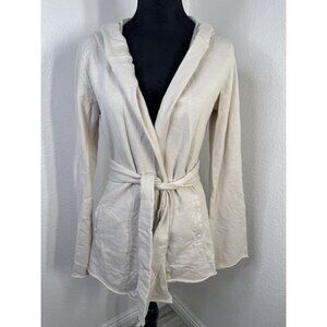Lucky Brand Womens Hooded Cotton Jacket Robe With Belted Waist Size S Beige